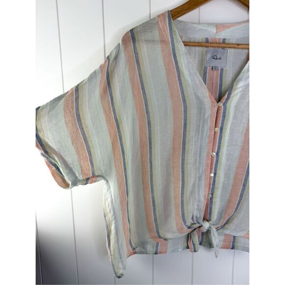 Rails Thea Biarritz Multi Stripe Top Button Down Linen Blend Size S - Picture 6 of 12